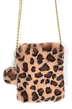 LEOPARD FAUX FUR CELLPHONE BAG