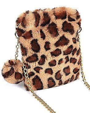 LEOPARD FAUX FUR CELLPHONE BAG