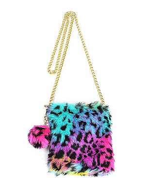 MULTI LEOPARD FAUX FUR CELLPHONE BAG