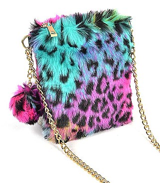 MULTI LEOPARD FAUX FUR CELLPHONE BAG