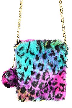 MULTI LEOPARD FAUX FUR CELLPHONE BAG