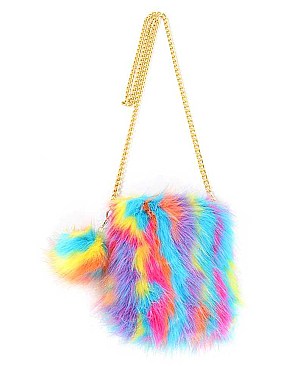 MULTI COLOR FAUX FUR CELLPHONE BAG