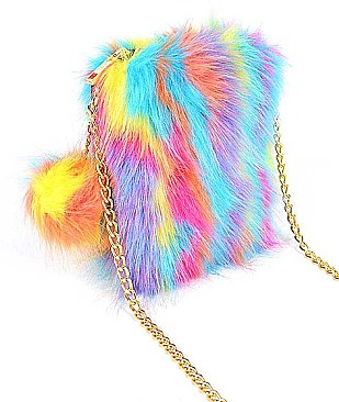 MULTI COLOR FAUX FUR CELLPHONE BAG