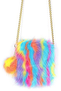 MULTI COLOR FAUX FUR CELLPHONE BAG