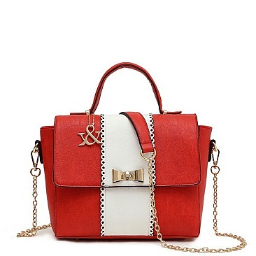 Small Size Flap Top Two Tone Accented Satchel