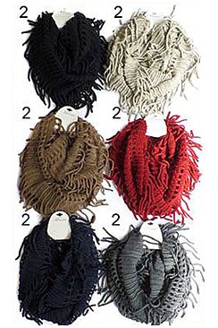 A Dozen (12pcs) Fringe Knit Infinity Scarves