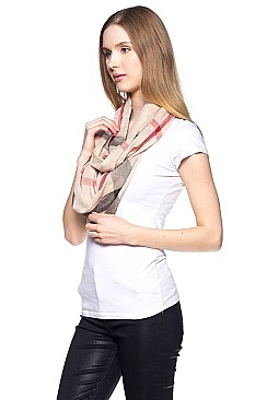 Pack of 12 pieces Plaid Print Infinity Scarves FM-HNSF1085