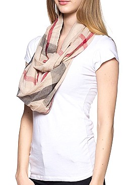 Pack of 12 pieces Plaid Print Infinity Scarves FM-HNSF1085