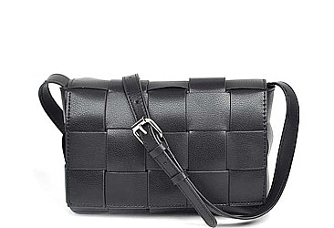 TRENDY MONOTONE WEAVING LEATHER CLUTCH
