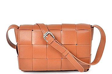 TRENDY MONOTONE WEAVING LEATHER CLUTCH