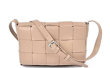 TRENDY MONOTONE WEAVING LEATHER CLUTCH