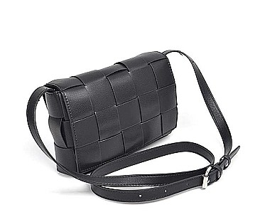 TRENDY MONOTONE WEAVING LEATHER CLUTCH