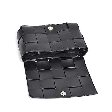 TRENDY MONOTONE WEAVING LEATHER CLUTCH
