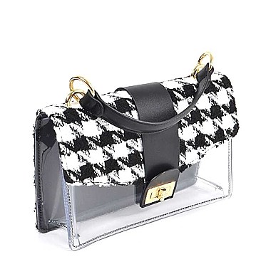 2 IN 1 TWEED HOUNDSTOOTH CLEAR BAG CLUTCH SET