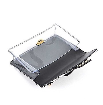 2 IN 1 TWEED HOUNDSTOOTH CLEAR BAG CLUTCH SET