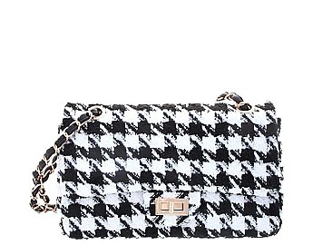FASHIONABLE HOUNDSTOOTH TWEED SHOULDER BAG