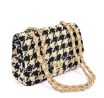 FASHIONABLE HOUNDSTOOTH TWEED SHOULDER BAG