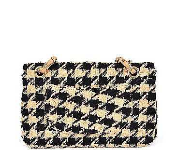 FASHIONABLE HOUNDSTOOTH TWEED SHOULDER BAG