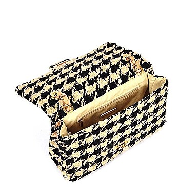 FASHIONABLE HOUNDSTOOTH TWEED SHOULDER BAG