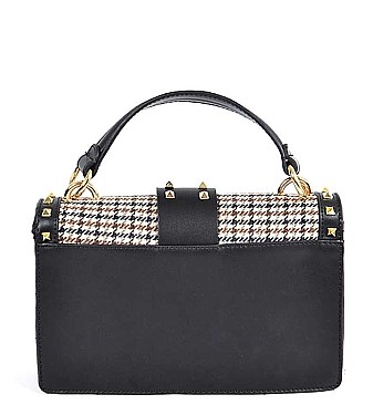 FASHION HOUNDSTOOTH FABRIC STUDDED CLUTCH BAG