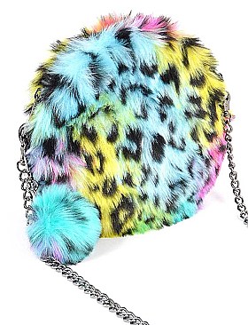 MULTI LEOPARD FAUX FUR ROUND CLUTCH