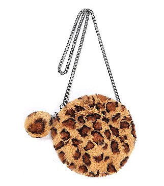 LEOPARD FAUX FUR ROUND CLUTCH