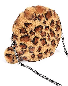 LEOPARD FAUX FUR ROUND CLUTCH