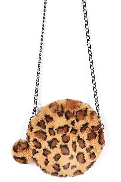 LEOPARD FAUX FUR ROUND CLUTCH