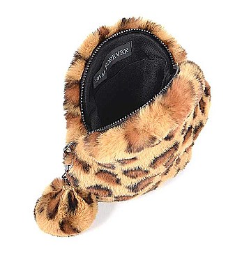 LEOPARD FAUX FUR ROUND CLUTCH