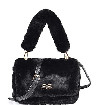 FURRY CLUTCH WITH FUR HANDLE NOVELTY BAG