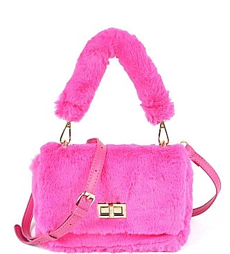 FURRY CLUTCH WITH FUR HANDLE NOVELTY BAG