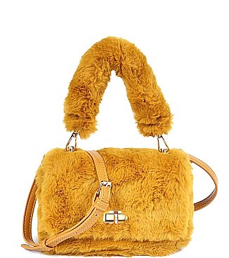 FURRY CLUTCH WITH FUR HANDLE NOVELTY BAG