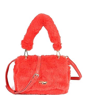 FURRY CLUTCH WITH FUR HANDLE NOVELTY BAG