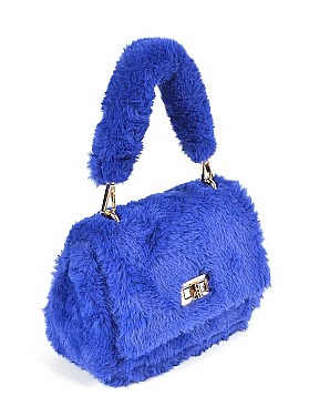 FURRY CLUTCH WITH FUR HANDLE NOVELTY BAG