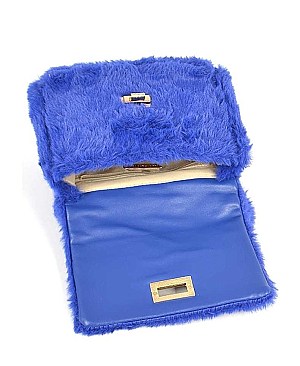 FURRY CLUTCH WITH FUR HANDLE NOVELTY BAG