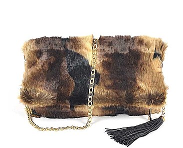 FOLDABLE TIGER PRINT FUR CLUTCH