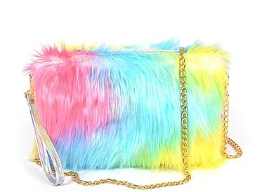 FAUX FUR MULTICOLOR WRIST BAND POUCH BAG
