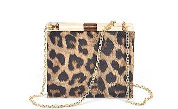 FAUX LEATHER LEOPARD PRINT FRAMED CLUTCH