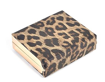FAUX LEATHER LEOPARD PRINT FRAMED CLUTCH