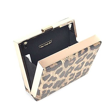 FAUX LEATHER LEOPARD PRINT FRAMED CLUTCH