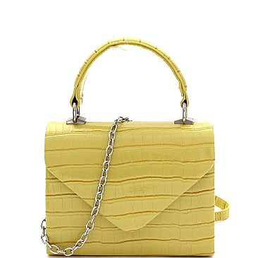 Small Retro Crocodile Print Box Flap Satchel Cross Body