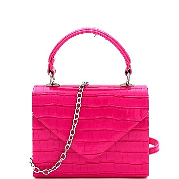 Small Retro Crocodile Print Box Flap Satchel Cross Body