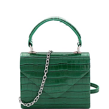 Small Retro Crocodile Print Box Flap Satchel Cross Body