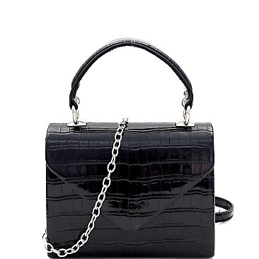 Small Retro Crocodile Print Box Flap Satchel Cross Body