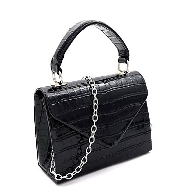 Small Retro Crocodile Print Box Flap Satchel Cross Body