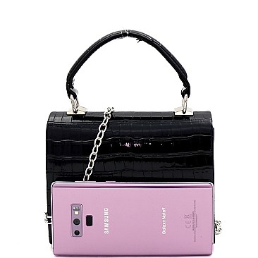 Small Retro Crocodile Print Box Flap Satchel Cross Body