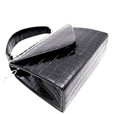 Small Retro Crocodile Print Box Flap Satchel Cross Body