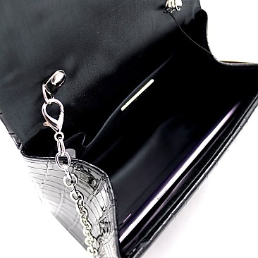 Small Retro Crocodile Print Box Flap Satchel Cross Body
