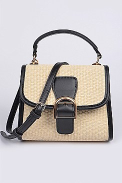 Side Leather Shoulder Strap Straw Clutch