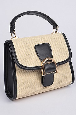 Side Leather Shoulder Strap Straw Clutch